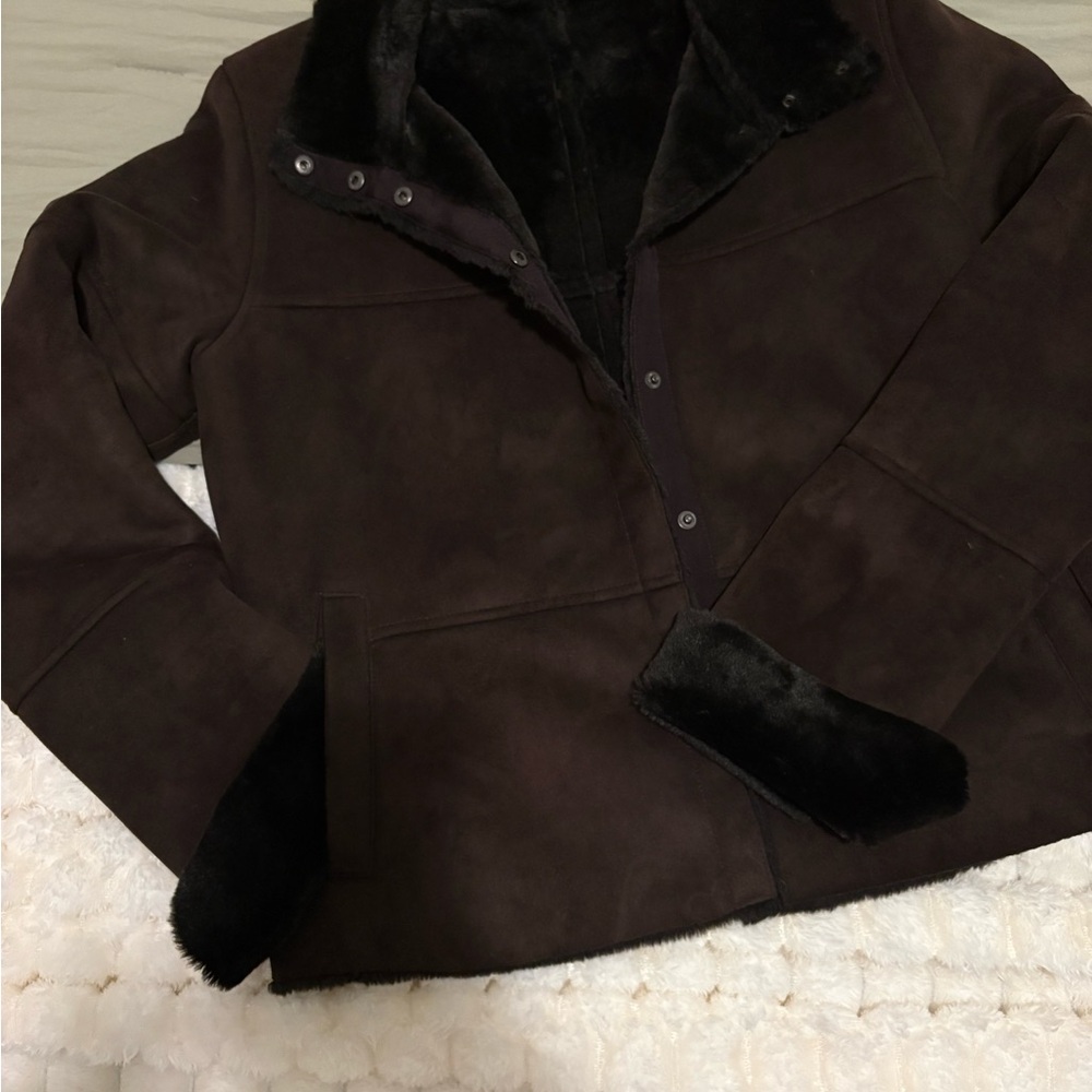 Calvin Klein Dark Brown Teddy Jacket with Black Trim